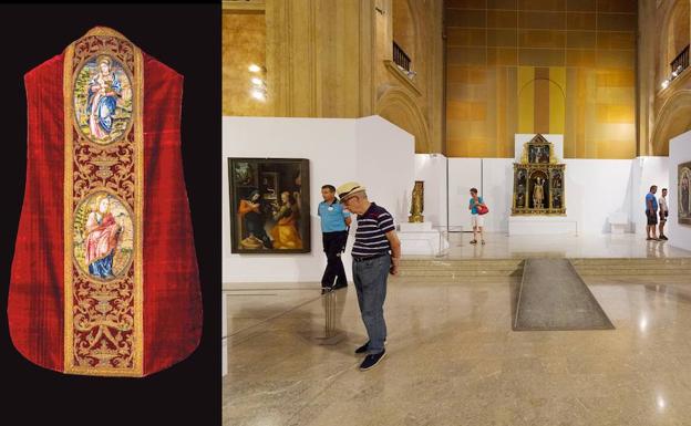El terno procedente de Vélez Blanco y una panorámica de la exposición.