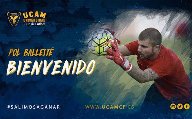 Cartel con el que el UCAM anuncia el fichaje de Pol Ballesté.