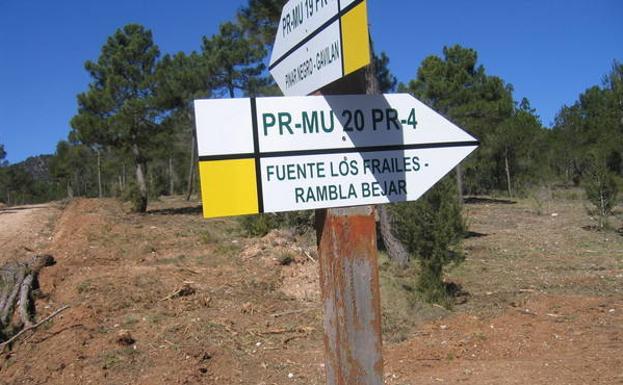 Cartel indicador, en la pista.