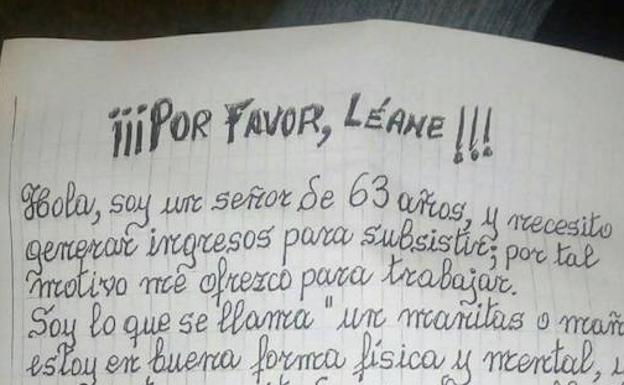La carta de un sexagenario pidiendo trabajo conmueve a la red