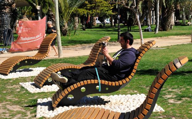 Bancos tipo hamaca para leer o descansar.
