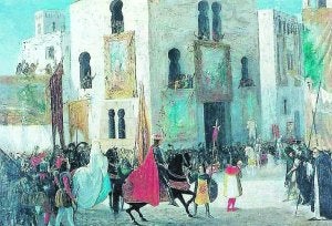 Visita. Así reflejo allá por el año 1874 el pintor José María Sobejano la entrada de los Reyes Católicos en Murcia./