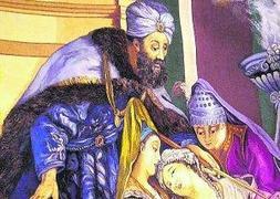 Detalle de los mantos de Esther y Asuero que se expondrán en el Casino. :: LA VERDAD/
