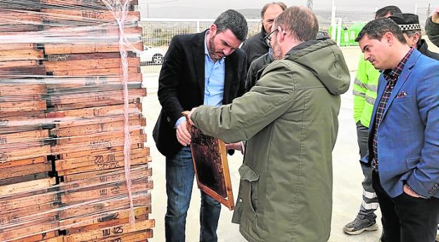 El consejero de Agricultura, en la empresa ApiZafra, ayer. / CARM