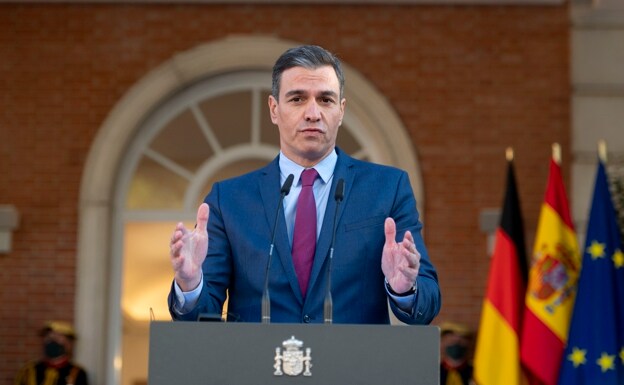 The President of the Government, Pedro Sánchez this Tuesday in a joint appearance at the Palacio de la Moncloa with the German Chancellor, Olaf Scholz, 