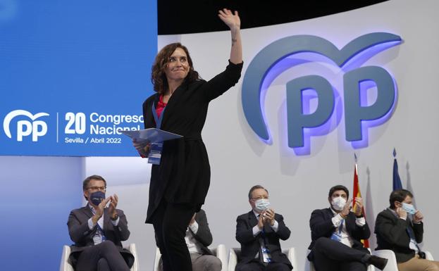 The president of the Community of Madrid, Isabel Díaz Ayuso, intervenes in the XX National Congress of the PP. 