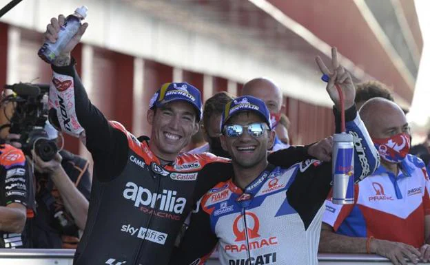 Aleix Espargaró celebrates his pole position in Argentina. 