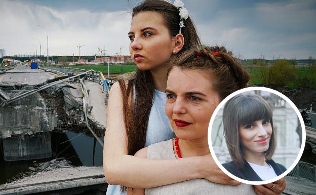 More vulnerable.  Two teenagers pose next to the destroyed Irpin bridge as part of an initiative to raise funds for the benefit of victims in Ukraine. 