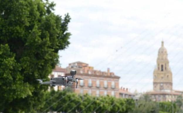 Archive image of a drone with the Cathedral of Murcia in the background.