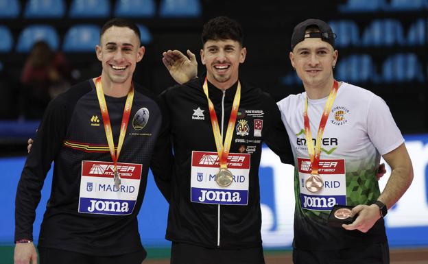 Sergio López, Dani Rodríguez and Bernat Canet, silver, gold and bronze in the 60-meter dash. 
